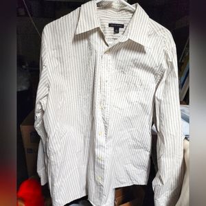 Banana Republic large grey and yellow striped men's button up dress shirt